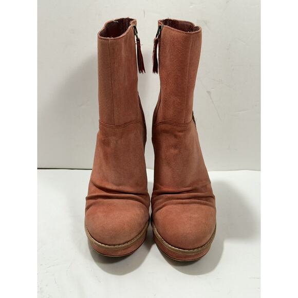 UGG Women's Bianka Boot Sz 8 High Heel Red Suede Sherpa Shearling Platform Boots - Picture 4 of 12